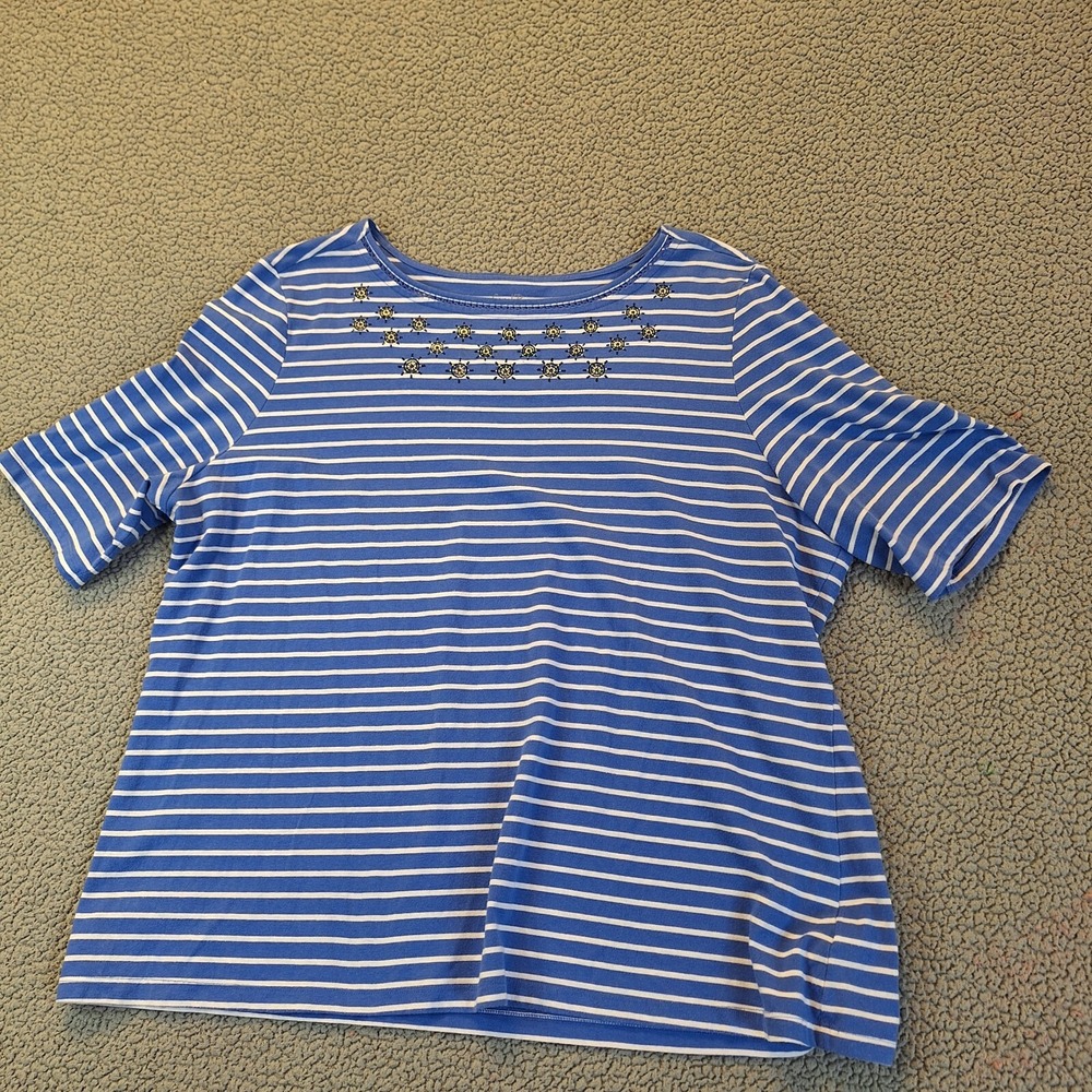 Coral Bay Knit Top Shirt Womens  Size 2X Blue Nautical Sea‎ Stripes Style
